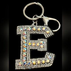Sparkling "E" Initial Bag Charm Keychain